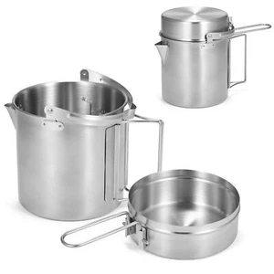 1L Stainless Steel Cooking Pot Cooking Kettle W/ Foldable Handle Outdoor Pot - Picture 1 of 24