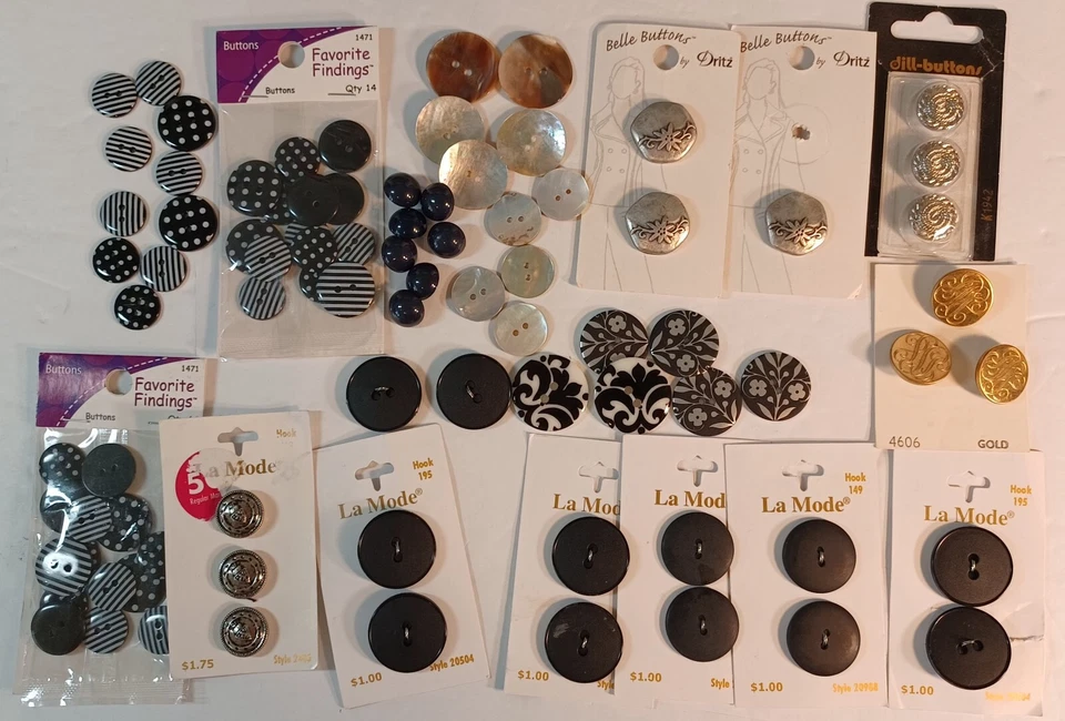 Lote 80+ Botones Surtidos De Colección Negro Polkadot Rayas Madreperla Plata Dorado  Foto 1 de 3