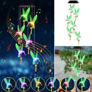 LED Solar Powered Hummingbird Wind Chime Color Changing Lights Yard Garden Decor - Picture 1 of 9
