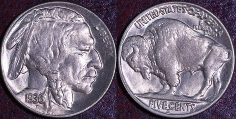 1936-D BUFFALO NICKEL-  NICE BU- NICE DOUBLING OF HEAD Cover