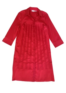 Per Se by Carlisle Shirtdress 10 Raspberry-Red Cotton Stretch Ribbon-Trim Dress - Picture 1 of 7