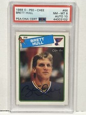 PSA 8 1988-89 O-Pee-Chee #66 Brett Hull Autographed Rookie w/Auto 10