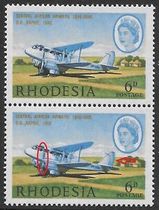 RHODESIA 1966 Central African Airways 6d pair with colour shift "Double Propelle