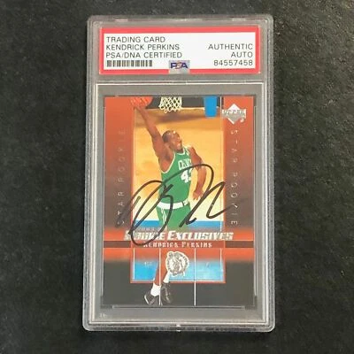 Tarjeta firmada por Kendrick Perkins #22 Upper Deck Exclusives 2003-04 automática losa PSA/DNA Foto 1 de 2