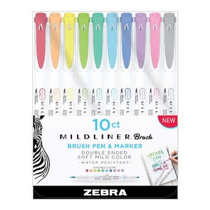 Pen Mildliner Double-Ended Brush Set, Fine and Broad Pen Tips, Multi-Color, 10-P - Picture 1 of 12