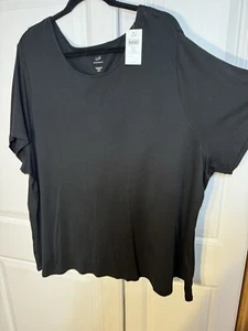 J Jill Womens Black 4XL Pima Shirred-Back Tee Short Sleeve Top T-Shirt NWT - Picture 1 of 9
