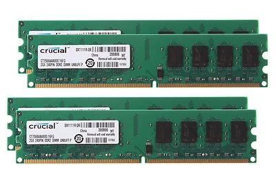 8GB 4X 2GB Crucial 2G 2RX8 PC2-6400 DDR2 800MHz DIMM RAM Desktop NON-ECC Memory - Image 1 of 4
