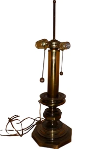 Vintage Hollywood Regency Mid century Modern Brass Table Lamp Double Socket - Picture 1 of 10