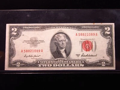 USA $2 1953 A A58821089A # UNITED STATES Note RED Seal Jefferson Dollars Money - Image 1 of 2
