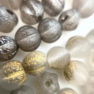 Frosted Gray Czech Glass Corrugated Round Beads (2 Options) (GRCG24) - Picture 1 of 12