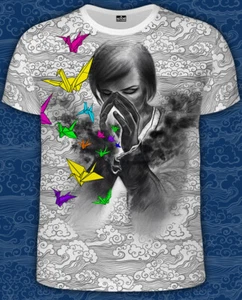 T-Shirt "Mystery of Dreams" mit Muster unter UV Schwarzlicht leuchtet Neon - Bild 1 von 6