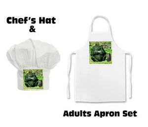 ADULTS PERSONALISED Gaming Gorilla Print Adults Chefs Hat / Apron Set - Picture 1 of 6