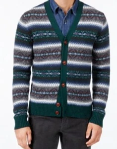 Tommy Hilfiger Men's Fair Isle Cardigan Sweater, Topiary Green Multi - Picture 1 of 2