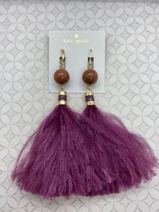 Kate Spade Swing Time Goldstone Purple Feather Large Tassel Earrings Gold Tone - Picture 1 of 9