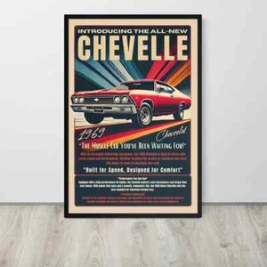 Vintage 1969 Chevy Chevelle Poster , Vintage Car Print, Race Car - Picture 1 of 4