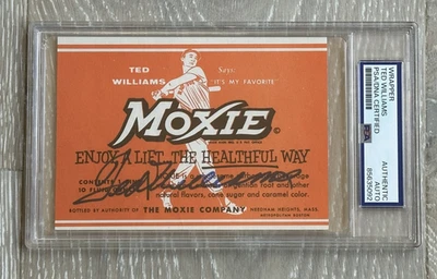 Ted Williams Signed Auto Vintage Moxie Soda 3.5”x5” Label Unused PSA/DNA - Image 1 of 3