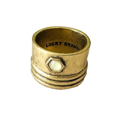 Lucky Brand Wide Gold Tone Faceted Cabochon Statement Ring Size 7 - Image 1 of 4