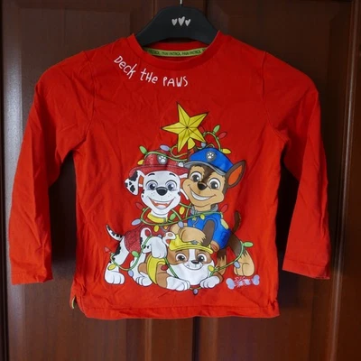 Paw Patrol™ @Tesco Long Sleeve Christmas T-Shirt, Age 6-7yrs, Red, Deck The Paws - Image 1 of 4