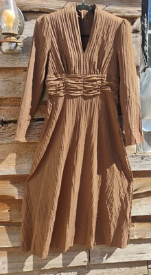 Handmade Lg Brown Long Sleeve Country Western Maxi Full Length Gown Maxi Dress  - Image 1 of 4