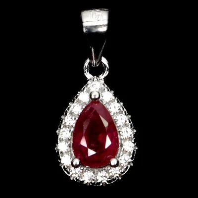 Ювелирные изделия кулон серебро 925 пробы грушевидный рубин 6x4 мм натуральный драгоценный камень - Изображение 1 из 4