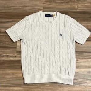 Polo Ralph Lauren hellgrau Damen Medium S/S Rundhalsausschnitt Zopfmuster Pony - Bild 1 von 7