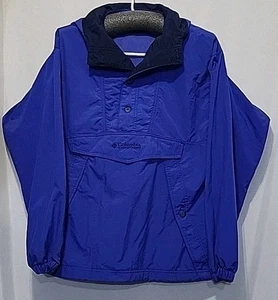 Columbia 1/4 Button Blue Windbreaker Hoodie Jacke Herren Lg Vintage Kordelzug - Bild 1 von 4