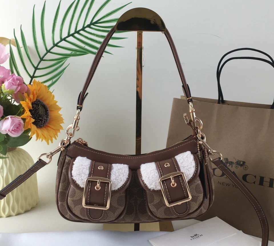 COACH CY658 Ashton Baguette Bag In Signature Canvas Brown Outlet