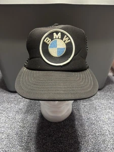 Gorra de camionero vintage parche de automovilismo BMW Care negra Snapback - Imagen 1 de 3