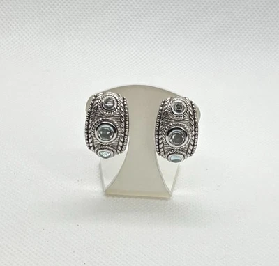 Judith Ripka blue topaz 925 sterling silver omega back hoop earrings Thailand - Image 1 of 4