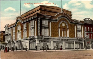 NEWARK NEW JERSEY SYMPHONY AUDITORIUM STREET SCENE OLD POSTCARD VIEW - Picture 1 of 2