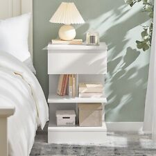 SoBuy Home Wood Bedside End Table With Drawer & Storage Shelves White Fbt49-w UK