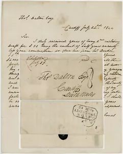 1844 LIVERPOOL SHIP LETTER PORTCHESTER NY CATHERINE JONES to THOS DALTON CARDIFF - Picture 1 of 4
