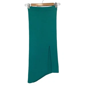 White Fox Boutique Sz XS 6/8 Emerald Green Asymmetric Ribbed Stretch Knit Skirt - Picture 1 of 8