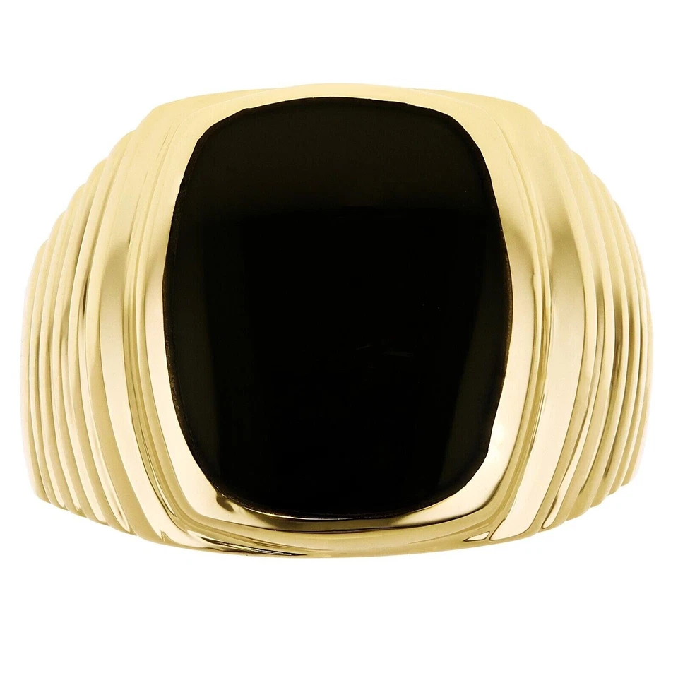 Anillo de sello de oro amarillo de 14k con piedras preciosas de espinela negra natural para hombre Foto 1 de 4
