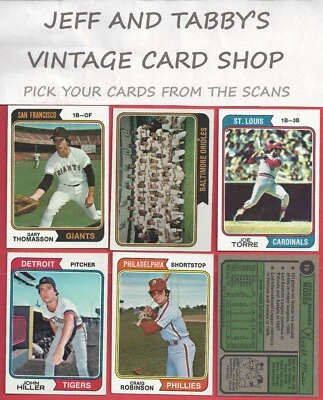 1974 TOPPS BASEBALL 1 TO 185 / SEE DROP DOWN MENU FOR CARD YOU WILL RECEIVE. - Image 1 of 4