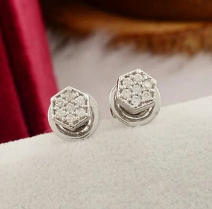 14K White Gold Minimalist Diamond Earrings Women Studs Diamond Jewelry Mini Gift - Picture 1 of 12