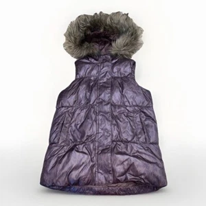 Kids Brown Animal Print Puffy Gap Vest With Removeable Fur Hood Size Large - Picture 1 of 14