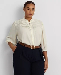 Blusa Georgette Plisada Talla Grande Lauren Ralph Lauren Crema $135 Talla 2X - Imagen 1 de 2