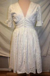 Love The Label Anthropologie Abby Cream Cotton Eyelet Dress-Embroidery Trim-S/M - Picture 1 of 13