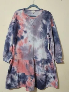 Ava James Sweatshirt Dress Size XL Blue Pink Tie Dye Tiered Boho Hippie NWT - Picture 1 of 8