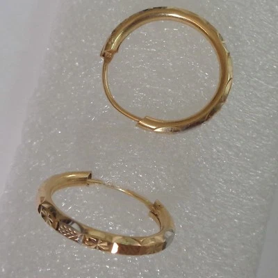 14 K Hoops Solid Rose Yellow and White Gold 2. cm Diameter 2 mm Wide  - Image 1 of 3