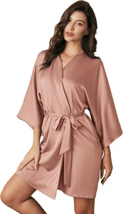 Women'S Silk Robe Satin Kimono Robe for Bride Bridesmaids Short Bridal Party Rob - Picture 1 of 12
