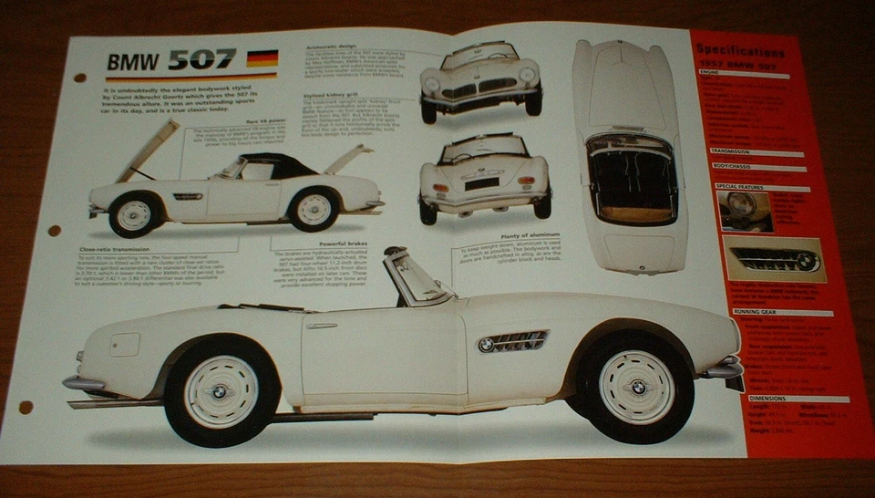 1957 BMW 507 SPEC SHEET BROCHURE POSTER PRINT INFO PAMPHLET PHOTO 57 V8 56-59★ - Image 1 of 1