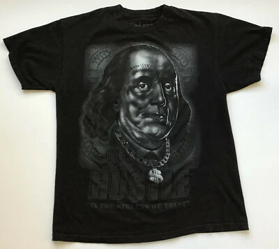 Camiseta Ben Franklin Hustle “In the Streets We Trust”, Negra, Talla Grande Foto 1 de 4