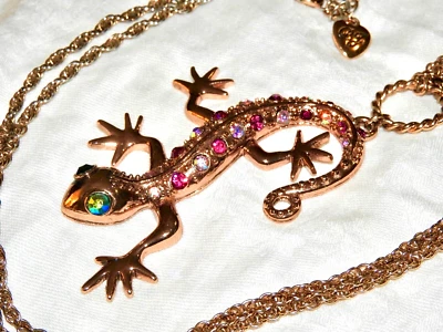Betsey Johnson Necklace Salamander in Rose Gold with Rhinestones Signed - Image 1 of 4