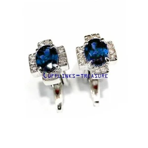 Natural London Blue topaz & CZ Gemstones with 925 Sterling Silver Cufflinks #8 - Picture 1 of 3