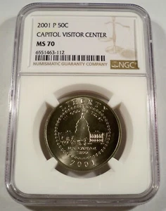 2001-P 50c NGC MS70 CAPITAL VISITOR CENTER COMMEMORATIVE CLAD HALF DOLLAR MS 70 - Picture 1 of 4