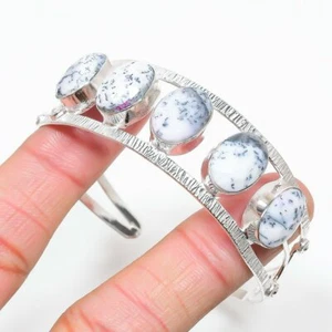 Dendrite Opal Gemstone Handmade 925 Sterling Silver Jewelry Bangle Sz 7-8 - Picture 1 of 1