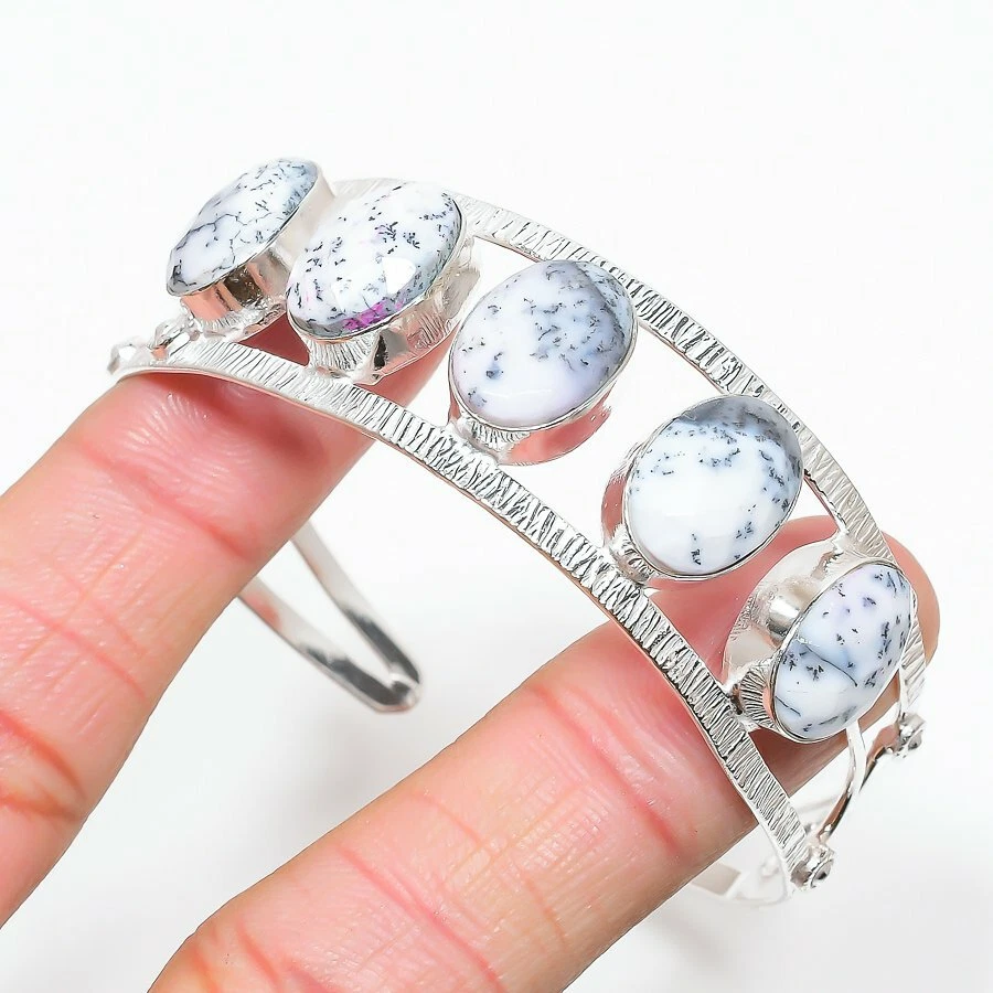 Dendrite Opal Gemstone Handmade 925 Sterling Silver Jewelry Bangle Sz 7-8 - Image 1 of 1