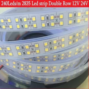 12V 24V 240leds/m Double Row Led strip 2835 5m 1200Leds flexible rope tape light - Picture 1 of 7